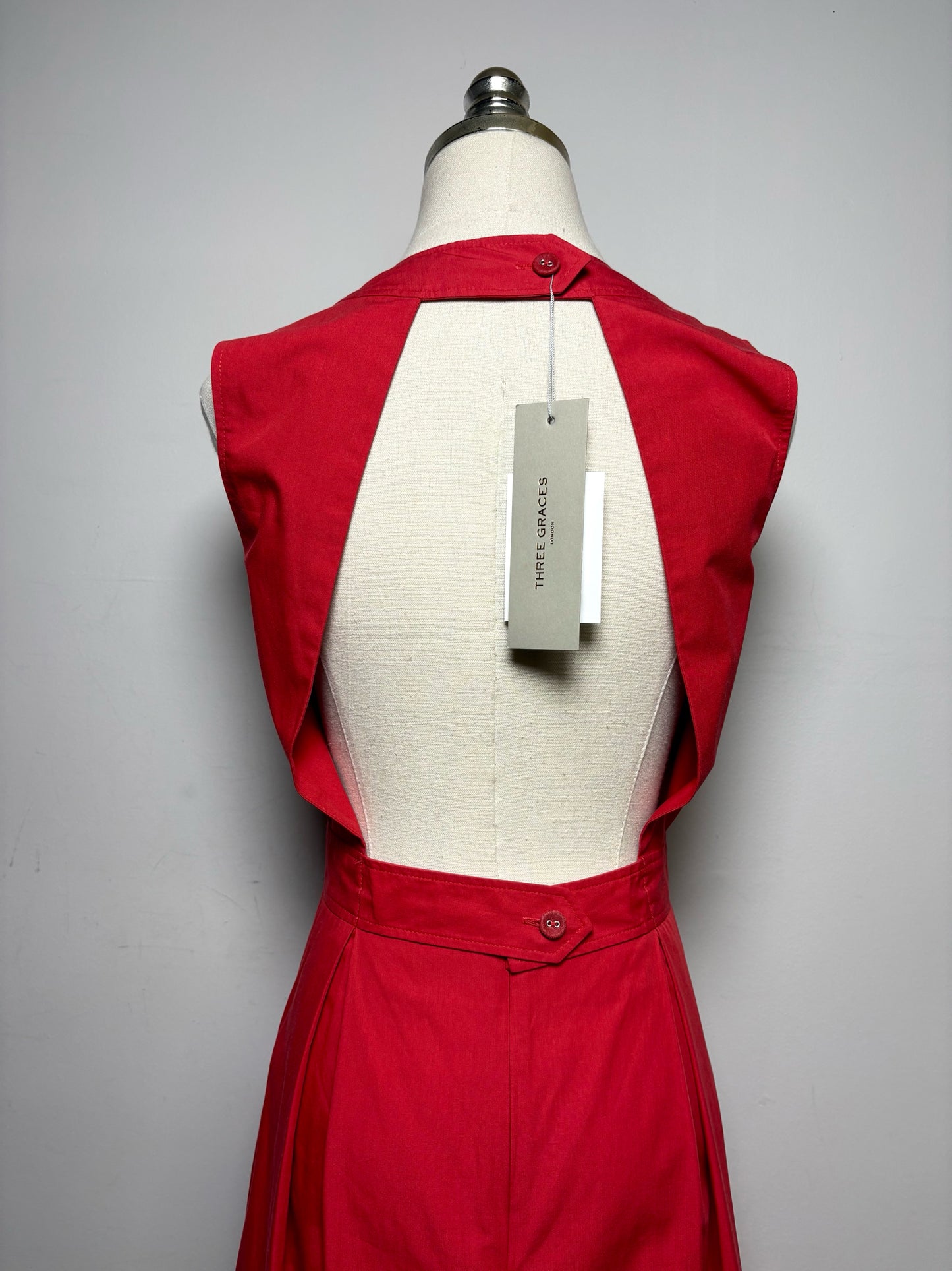 Women's Size 8 Three Graces Marjorie Red Cotton Poplin NWT Pre-Owned Midi Dress