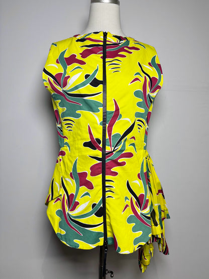Women Size 44 (L) Marni Yellow Floral Print Cotton/Linen Pre-owned Top