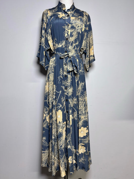 Women Size 38 (6 US) Dries Van Noten Blue, Cream Print Pure Silk Pre-owned Dress