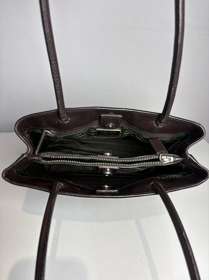 Women's Prada Dark Brown Spazzolato Leather Vintage Rare Authentic Pre-Owned Tote Bag