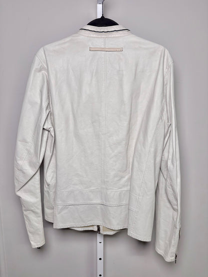Vintage Prada White Leather Solid Men's Size 52 Moto Jacket