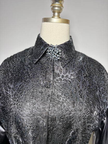Women Size S BAQA Black Solid Metallic Sparkle w/Belt Blouse