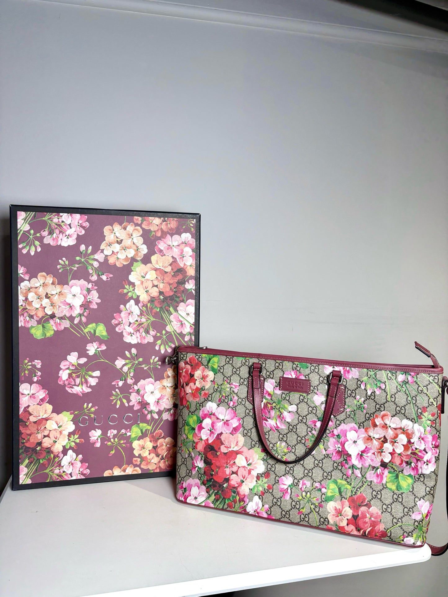 Gucci GG Supreme Floral Burgundy Tote