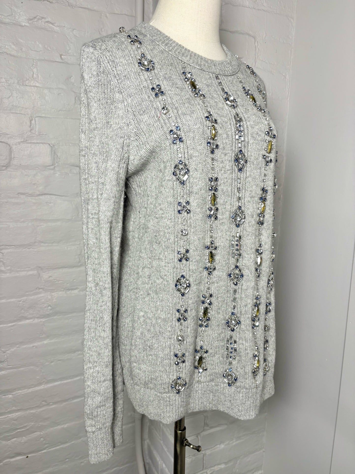 Women Size L Tory Burch Gray Rhinestones Nylon, Cotton, Modal, Wool Sweater
