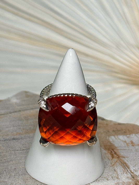 David Yurman Chatelaine  Hessonite Stone Pave' Diamonds 6 Ring