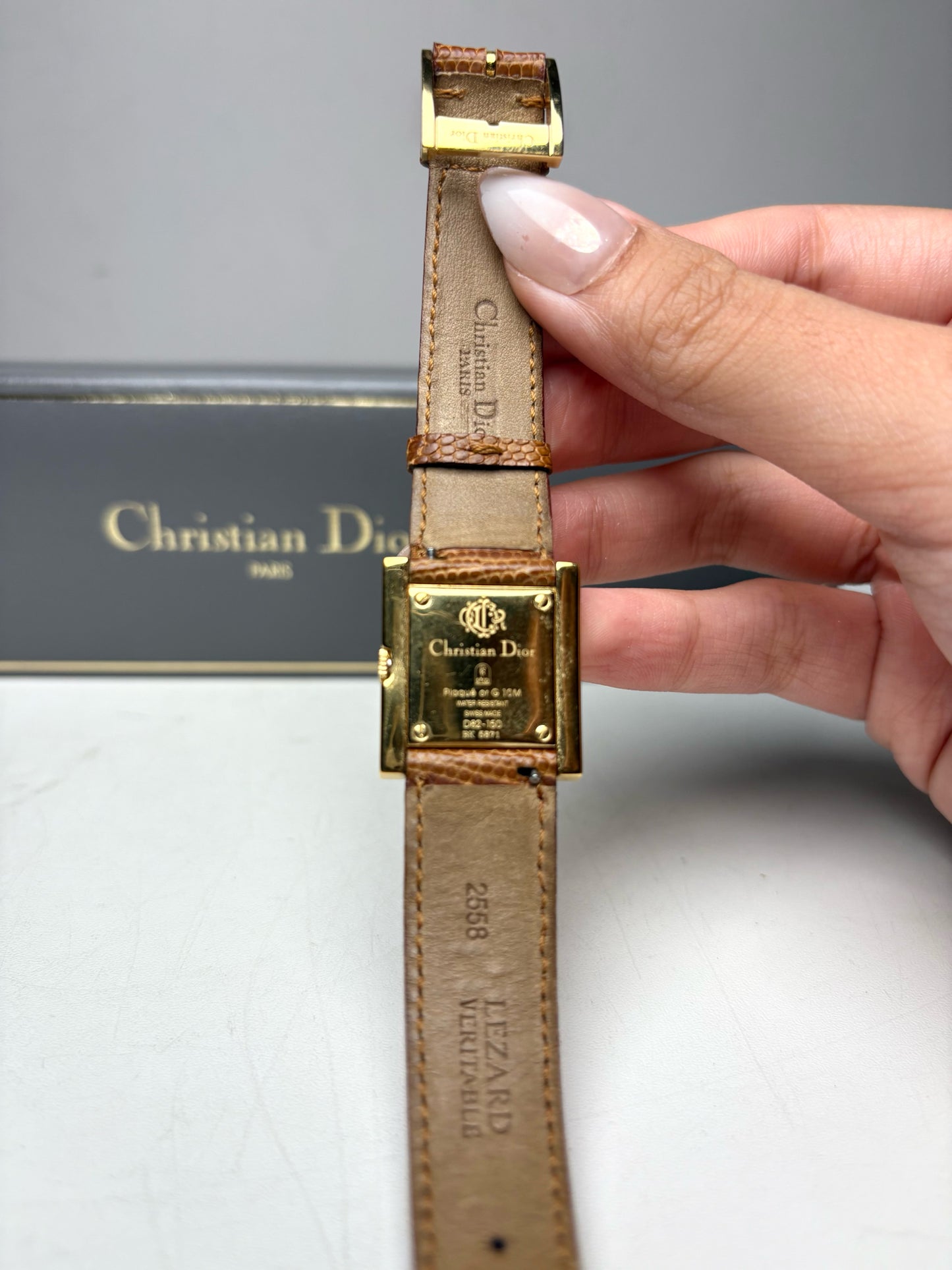 Women's Christian Dior Cannage 24mm Gold-Plated Lizard Leather Vintage Pre-Owned Quartz Watch