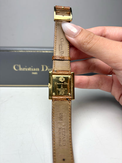 Women's Christian Dior Cannage 24mm Gold-Plated Lizard Leather Vintage Pre-Owned Quartz Watch