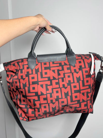 Nylon Longchamp Monogram Black & Red Medium Purse