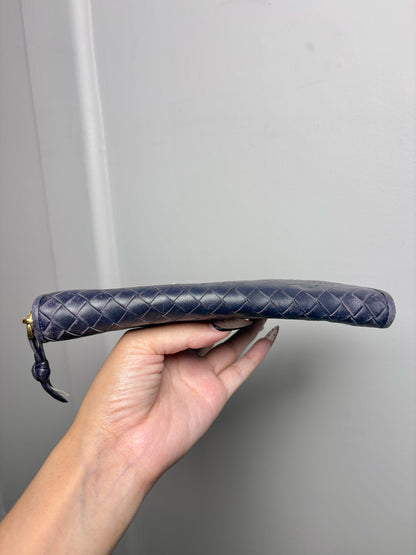 Bottega Veneta Leather Navy Clutch Lambskin Wallet