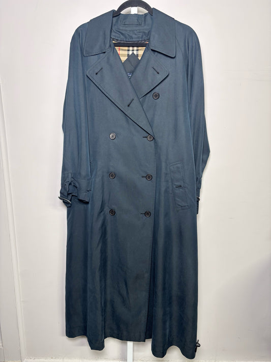 Women Size 6 Burberrys' Navy Solid Vintage Trench Coat