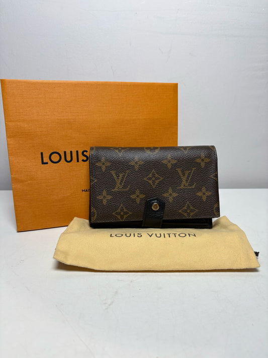 Louis Vuitton Pallas Compact Brown Monogram Canvas & Black Leather Pre-Owned Wallet