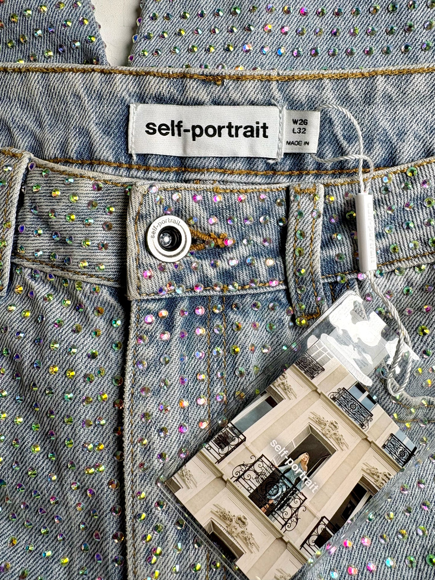Women Sz 26 Self-Portrait Light Blue Pink Crystals NWT Pre-owned Jeans