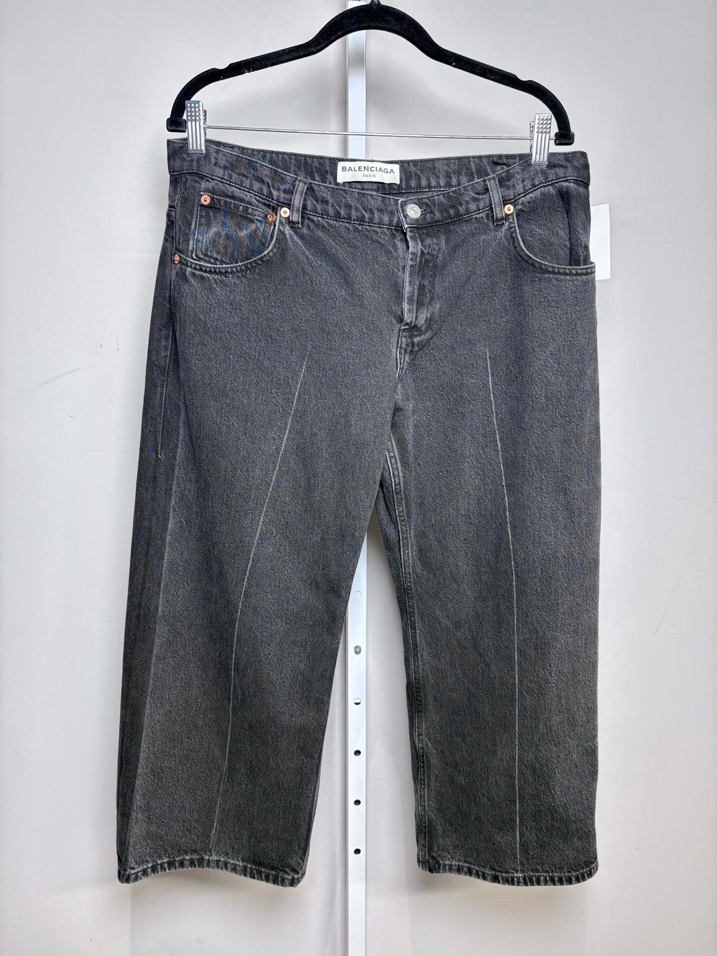 Women Size 42 (Large) Balenciaga Black Rinsed Ankle Button-fly Pre-owned Jeans
