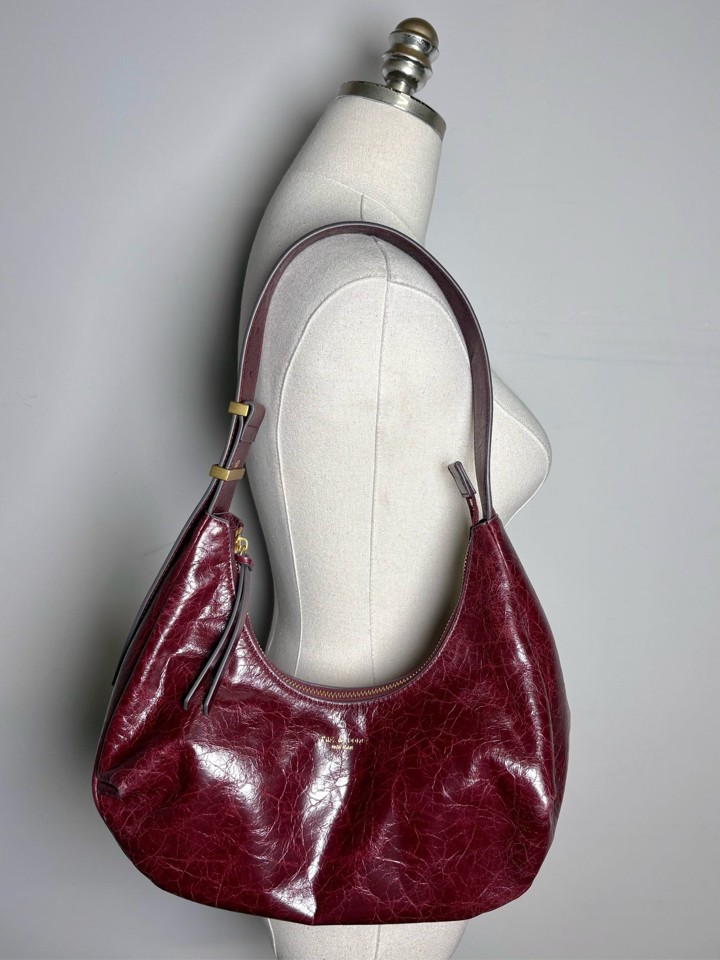 Rag & Bone Hudson Cracked Leather Pre-owned Burgundy Hobo Bag