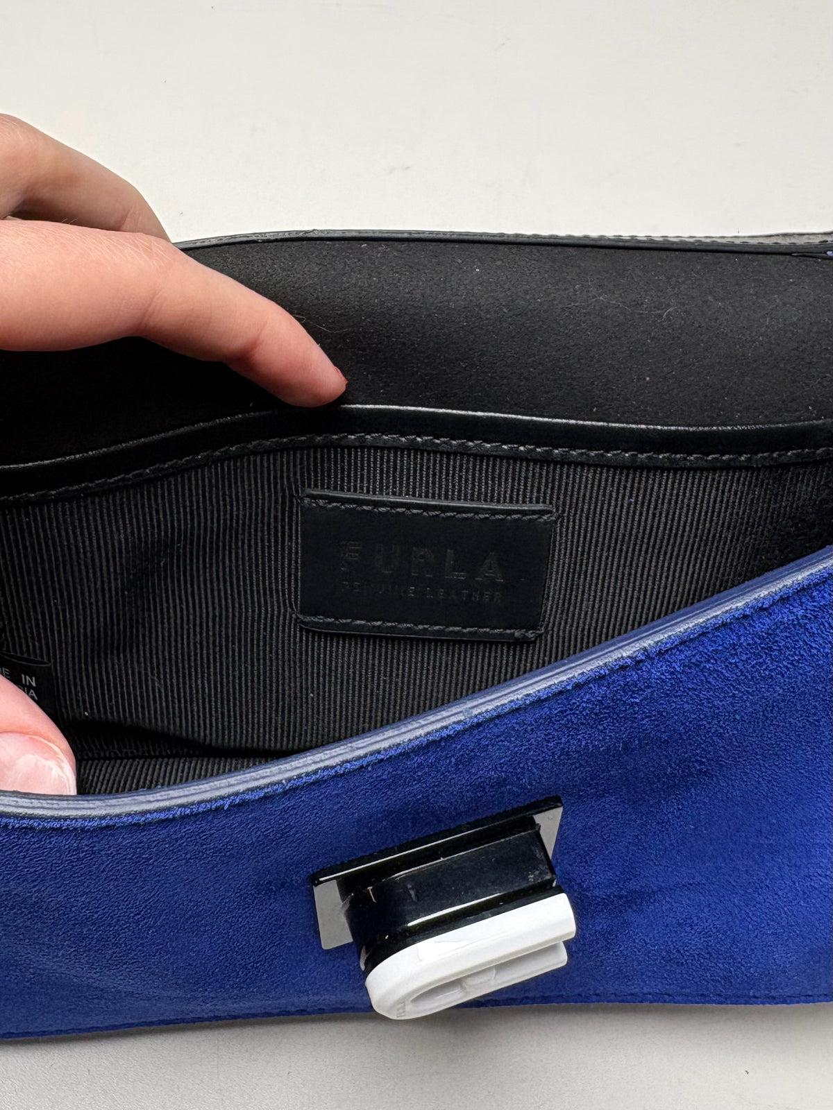 Women's Rare Furla 1927 Soft Cobalt Blue Suede Pre-Owned Mini Crossbody Purse