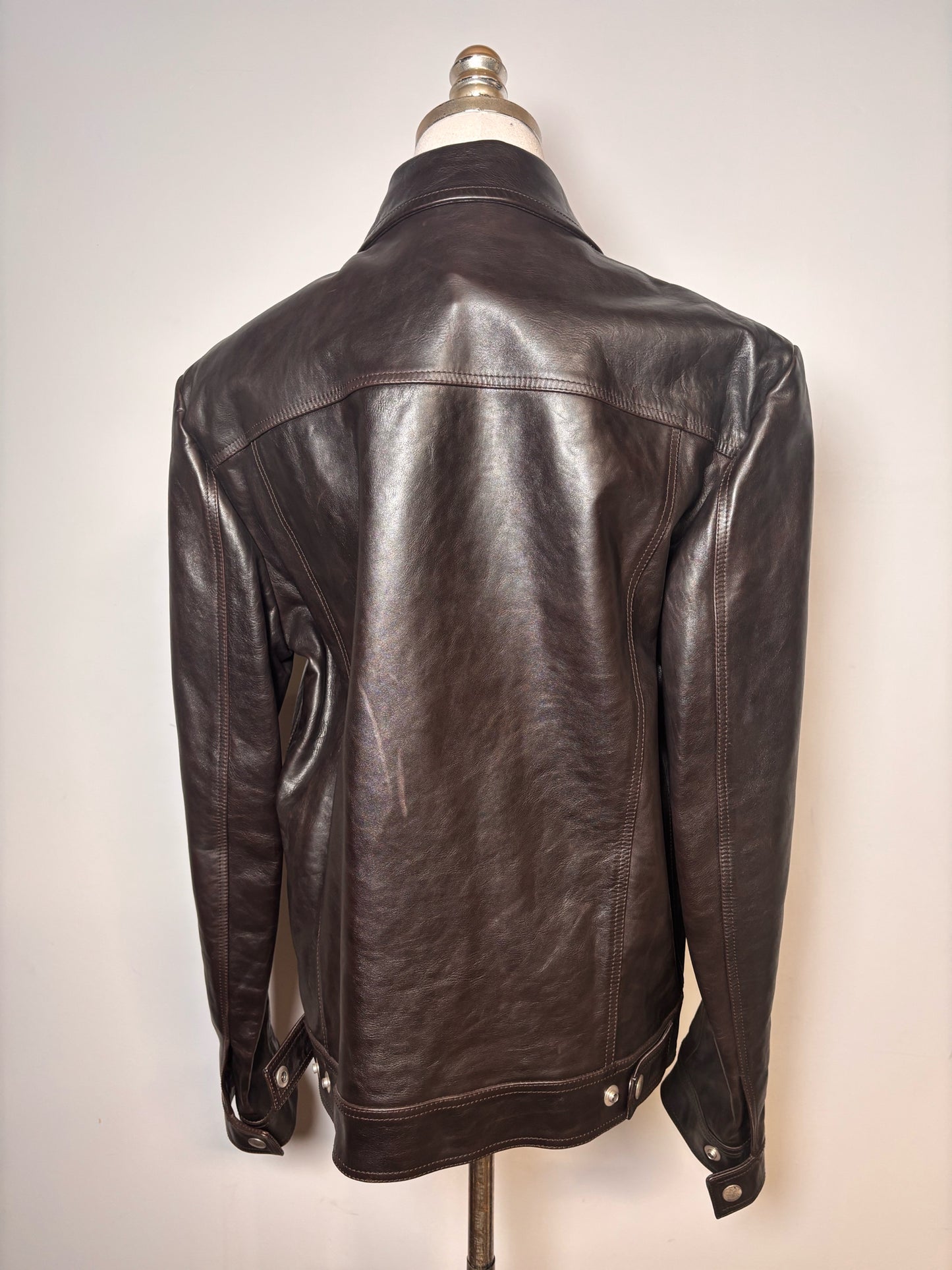 Gucci Black (Almost Brown) Leather Solid Men's 50 (L) Pre-owned, Rare Jacket