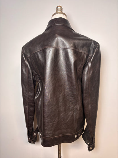 Gucci Black (Almost Brown) Leather Solid Men's 50 (L) Pre-owned, Rare Jacket