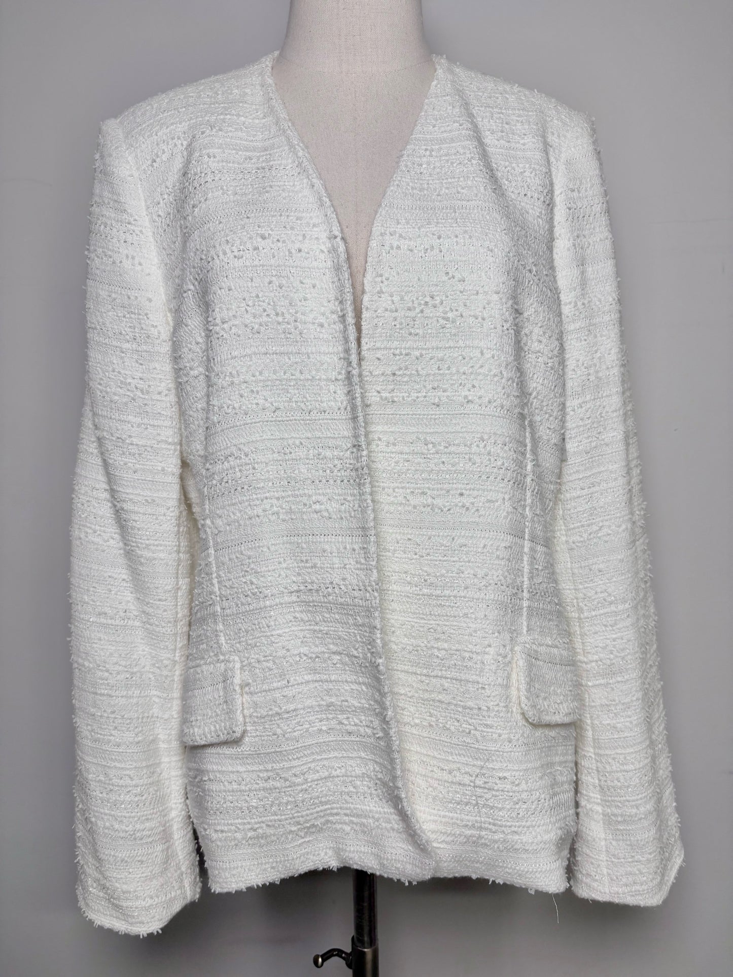 Women Size L Kobi Halperin Ivory Tweed Cotton Blend Jacket