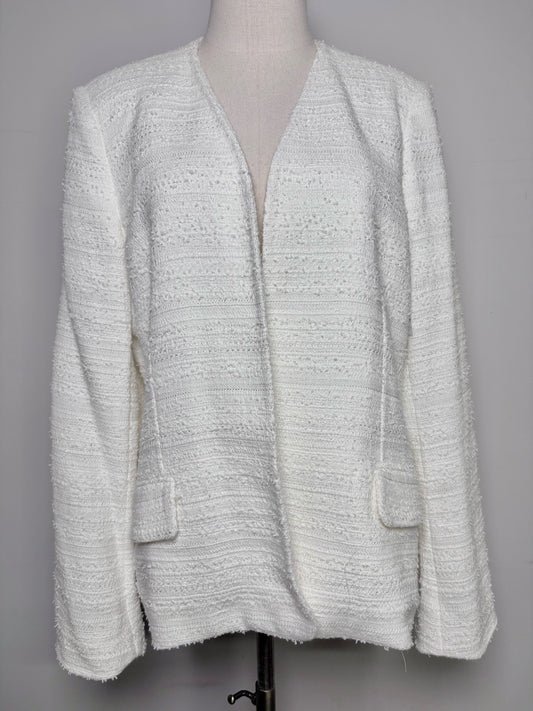Women Size L Kobi Halperin Ivory Tweed Cotton Blend Jacket