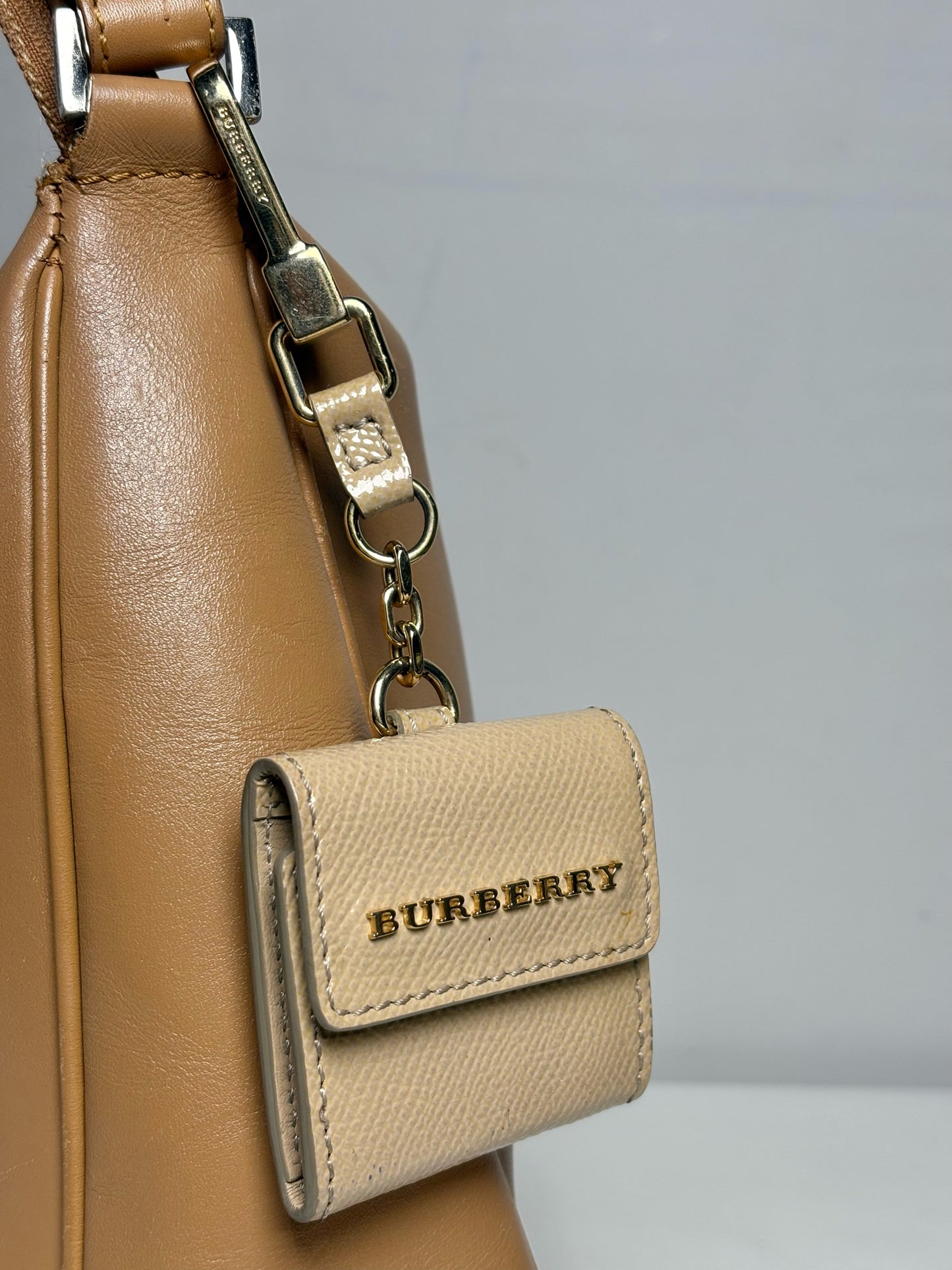 Burberry Patent Leather Mini Wallet Tri-fold Khaki Keychain
