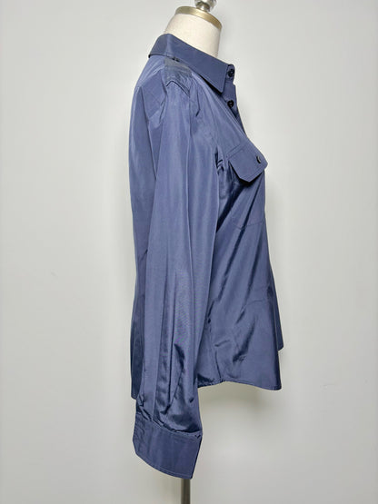 Women Size 10 Ralph Lauren Black Label Navy Blue Solid Cotton, Silk Shirt
