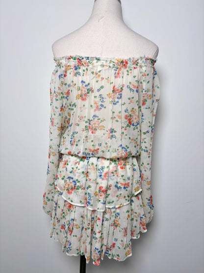 Women Size XS LoveShackFancy Cream, green, blue, red, yellow Floral Silk Dress