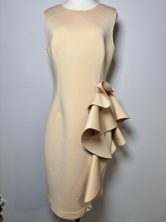Women Size 10 NERO by Jatin Varma Khaki Scuba Ruffled Skirt Dress