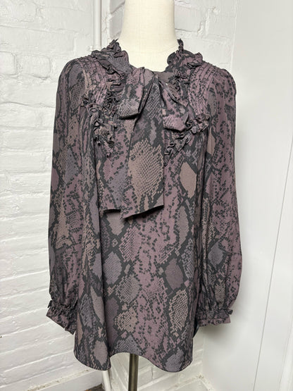 Women Size 10 Rebecca Taylor Gray, black, red Snakeskin Silk Blouse