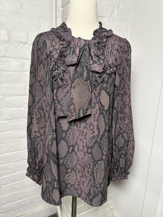 Women Size 10 Rebecca Taylor Gray, black, red Snakeskin Silk Blouse