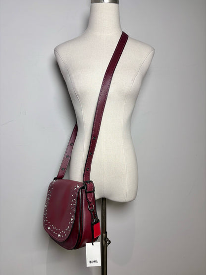 Women's Coach 20115 Pearls, Grommets Leather Pre-owned Bordeaux Saddle Bag