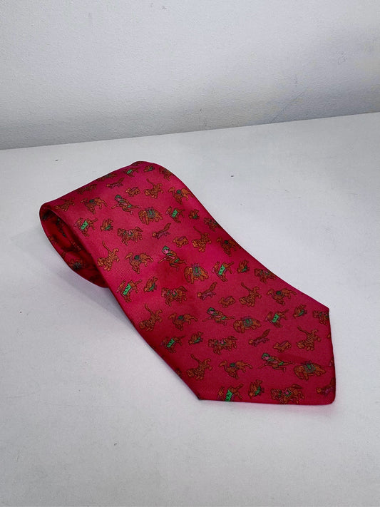Hermes Pink Silk Safari Tiger Camel Men's Pre-owned Tie