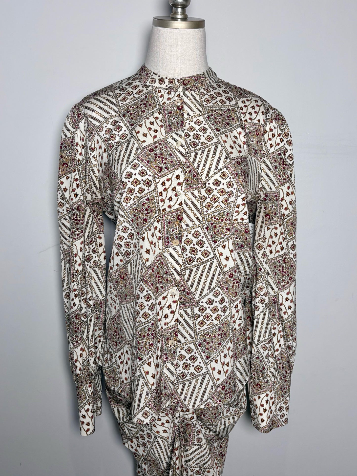 Women Size 8 Veronica Beard Cream Abstract Art Silk, 2-Piece Set