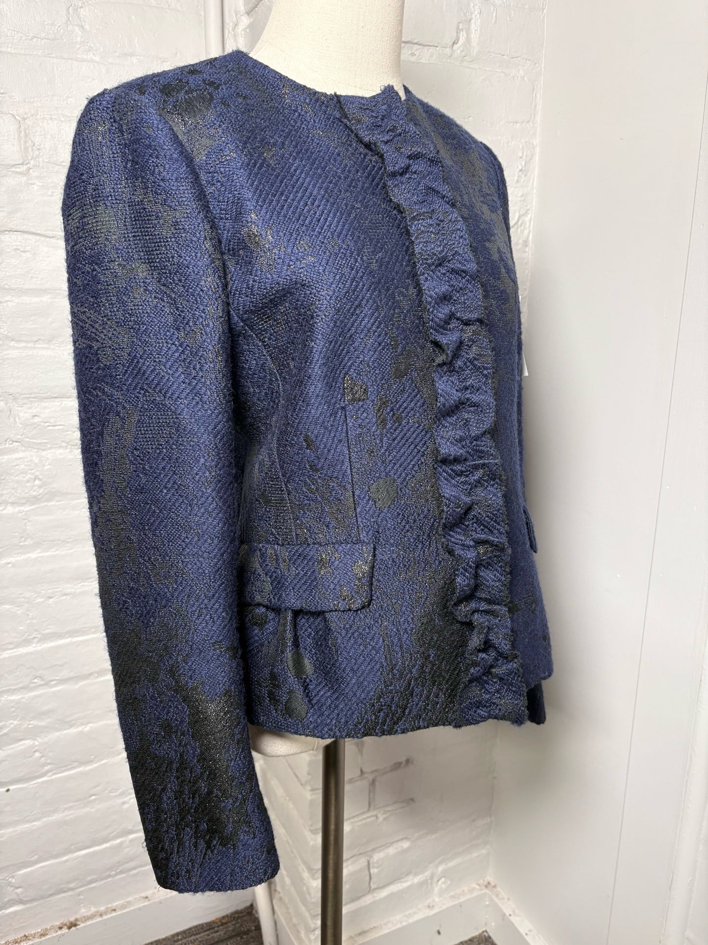 Women Size 44 Piazza Sempione Navy, black Jacquard Wool Jacket