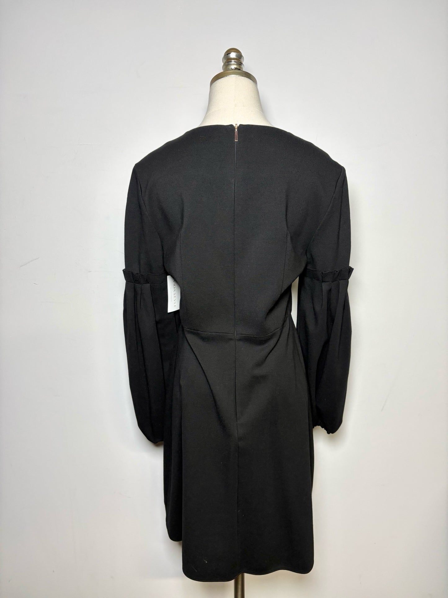 Women Size 6 Tibi Black Ponte' Knit V-neck Poof Sleeves Dress