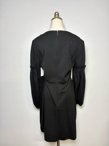 Women Size 6 Tibi Black Ponte' Knit V-neck Poof Sleeves Dress