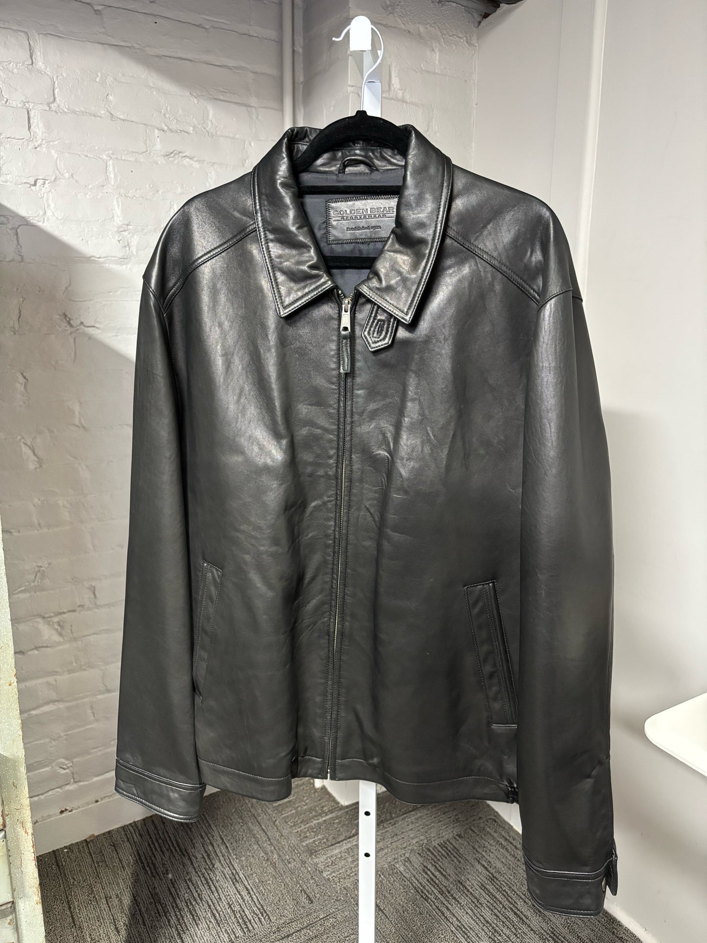 Golden Bear Black Leather Solid Men's L (Estimated) Jacket