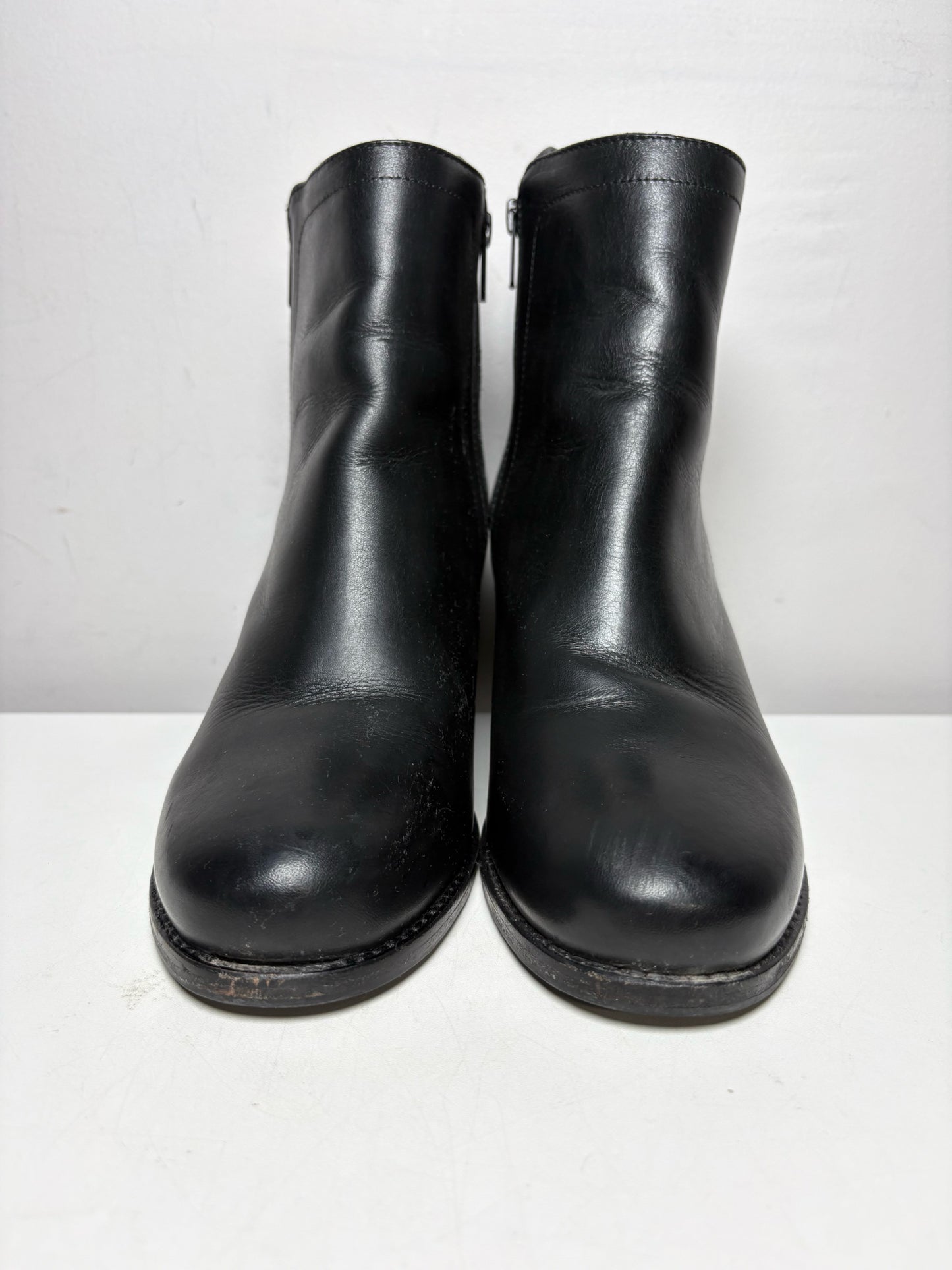 Women's Shoe Size 10 Frye Addie Double Zip Black Leather Pre-Owned Block Heel Ankle Boots