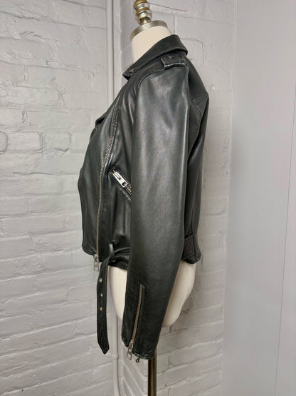 Women Size S All Saints Black Solid Leather Jacket