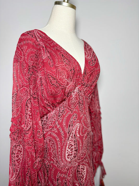Women Size 4 Free People Red, Black, White Paisley Maxi Mirage Dress