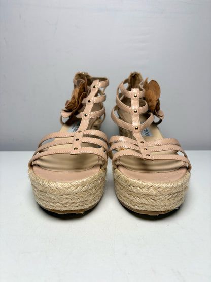 Women's Shoe Size 39 Jimmy Choo Pulse Cage Beige Leather Rare Pre-Owned Espadrille Wedge Sandals