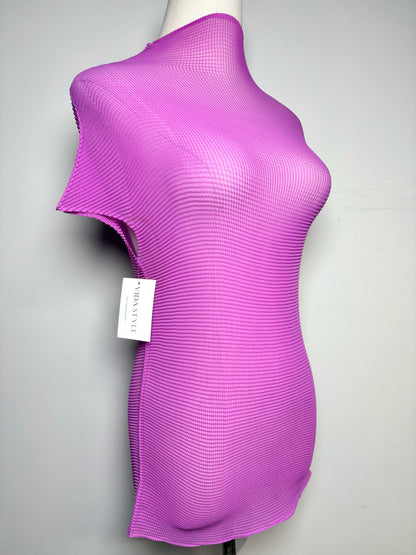 Women Size S (Estimate) Issey Miyake Me Pleats Magenta Stretch Crinkle Top
