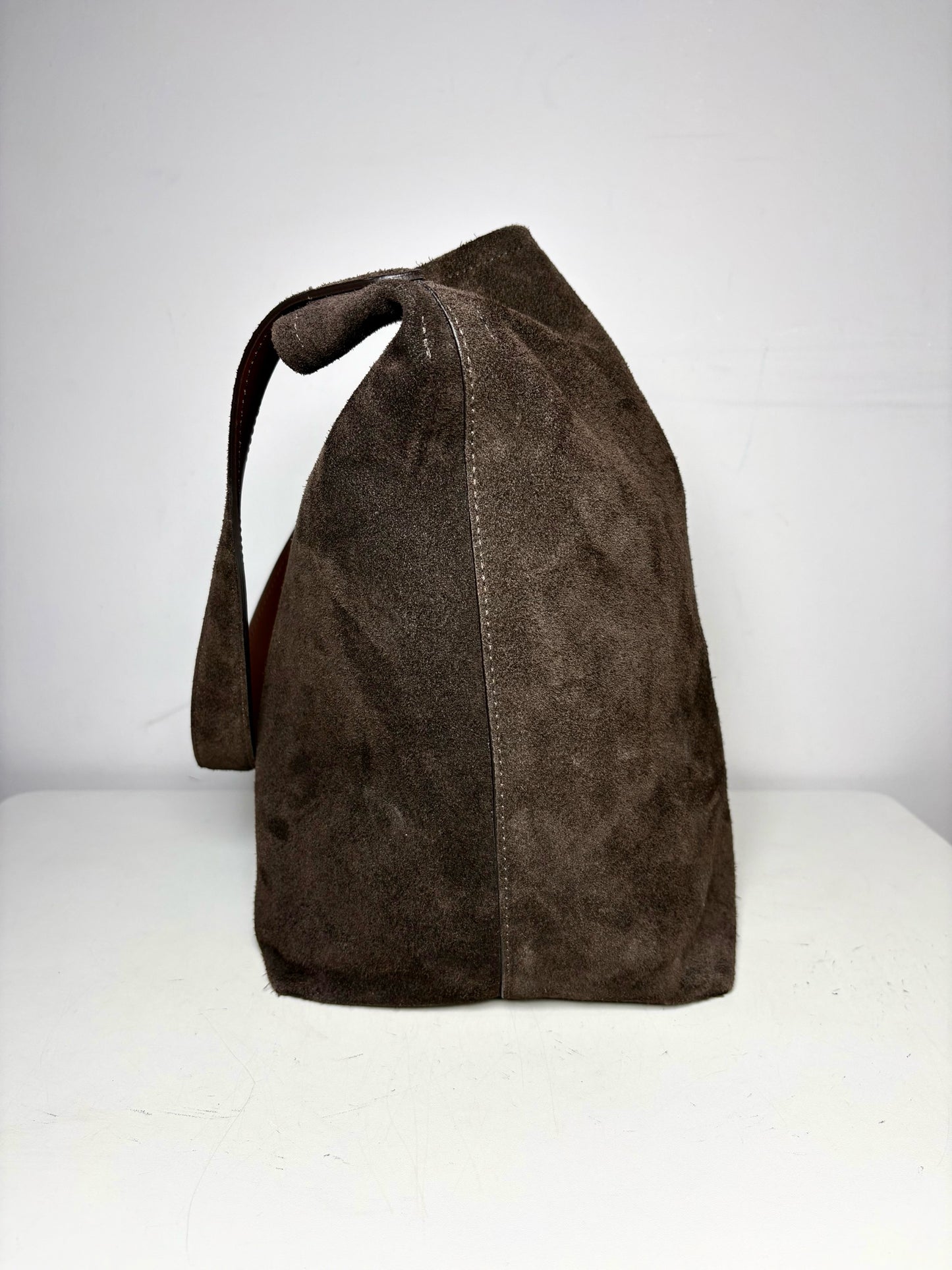Simons Brown Suede Leather Shoulder Bucket Bag Pre-owned