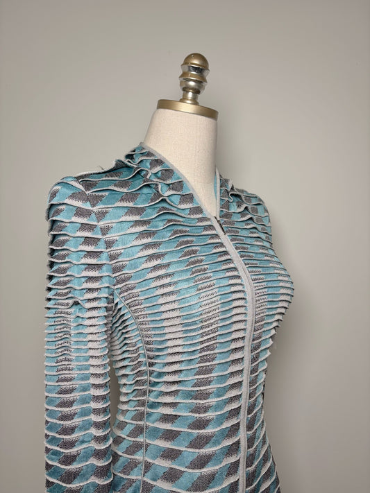 Women Size 40 (4, US) Giorgio Armani Turquoise, Gray Tiered Knit NWT Sweater