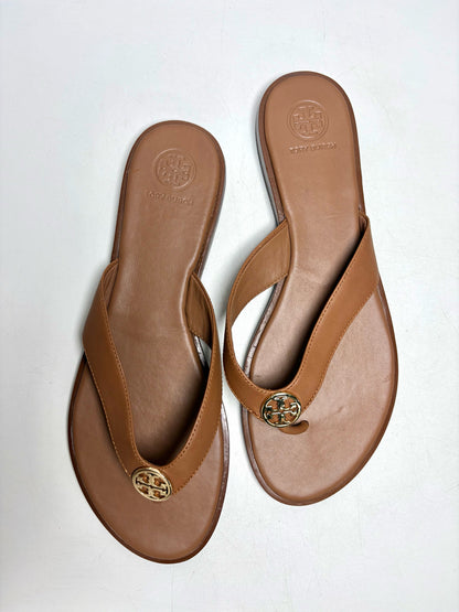 W Shoe Size 9 Tory Burch Benton Brown Leather Pre-owned Flip Flops