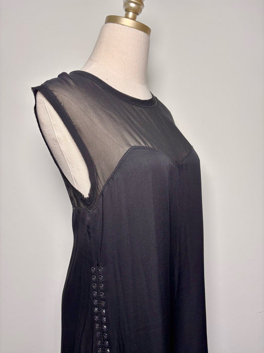 Women Size 4 3.1 Phillip Lim Black Solid Silk, Safety Pins Dress
