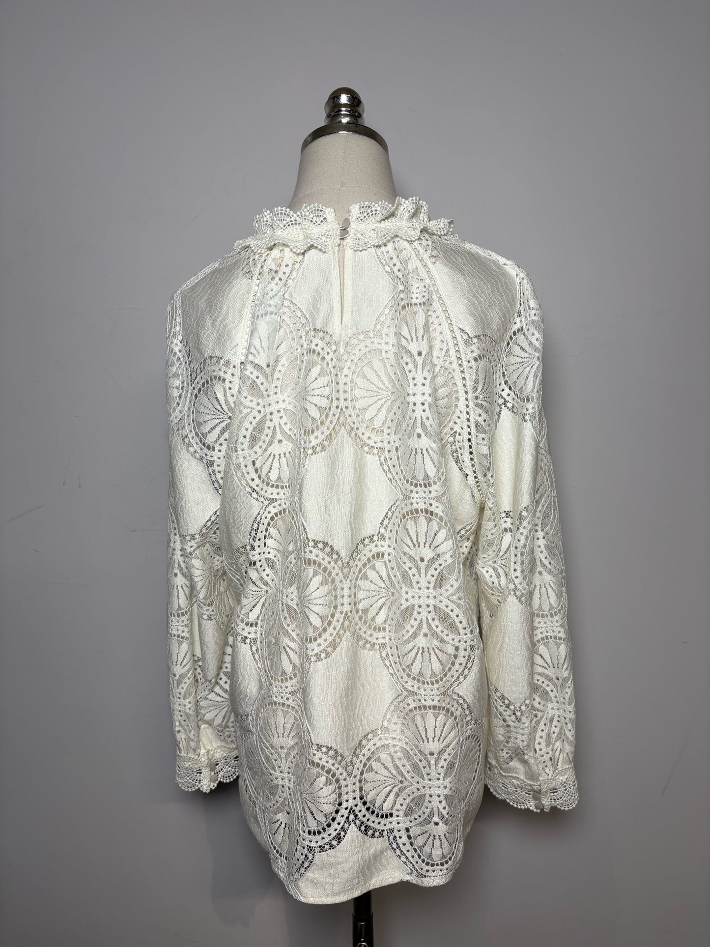 Women Size 44 Sézane Bianca White Lace Cotton Blend Pre-Owned Blouse