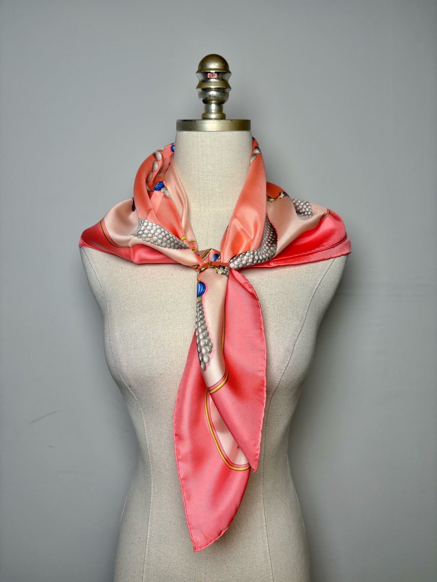 Cartier Pearls & Jewelry 100% Silk Vintage Pre-owned Pink, blue, gold Scarf