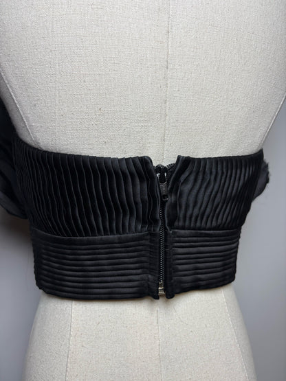 Women's Size 4 Andres Otalora Black Pleated Pure Silk Pre-Owned Strapless Crop Top