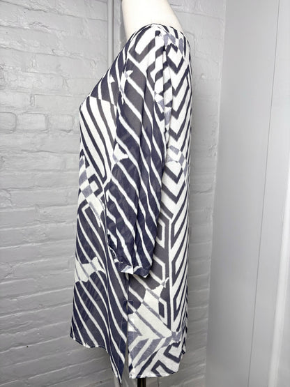 Women Size M Theory White, Gray Stripe Silk Blouse