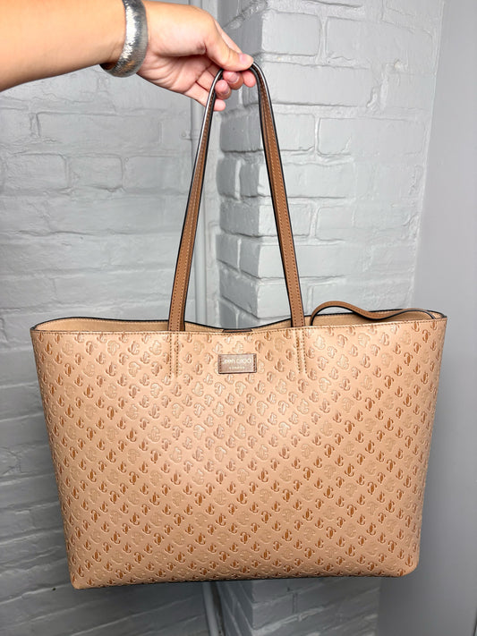 Jimmy Choo Embossed Monogram Leather Trim Pre-owned Caramel Tote Bag